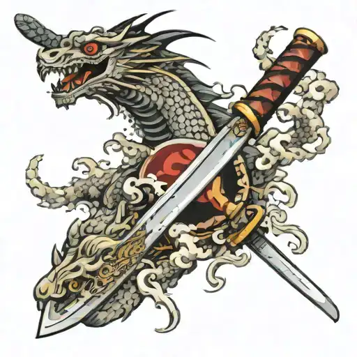 Broken Katana With A Dragon