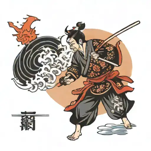 Samurai In Black And Red With Background