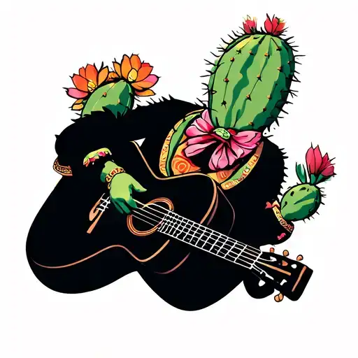 Mariachi Cactus Playing A Guitar