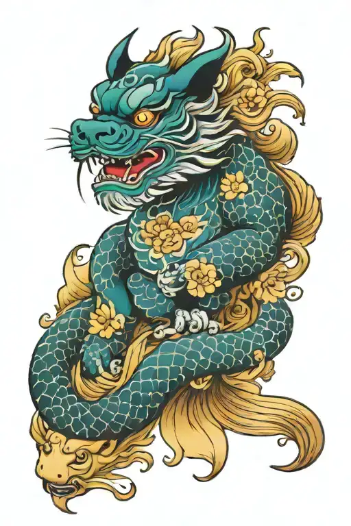 Foo Dog And Koi Fish