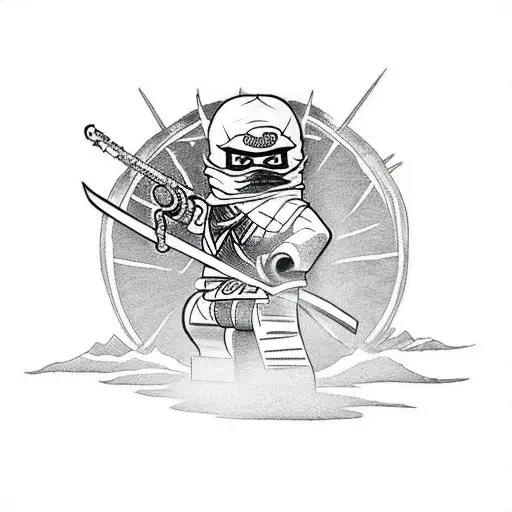 Ninjago Characters Battling In A Black And Grey Scene