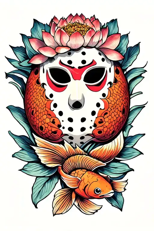 Friday The 13Th Mask Lotus Flower Coy Fish