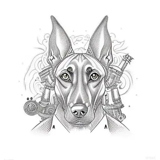 Sitting Doberman With Evil Face