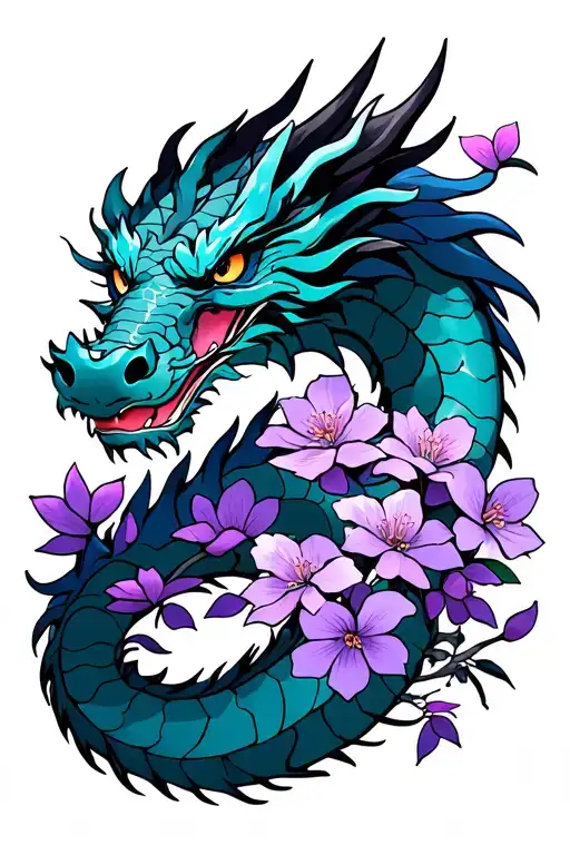 Dragon From Anime Show Surrounded By Purple Sakura Flowers