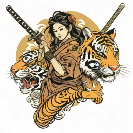 Tiger Women With Samurai Sword
