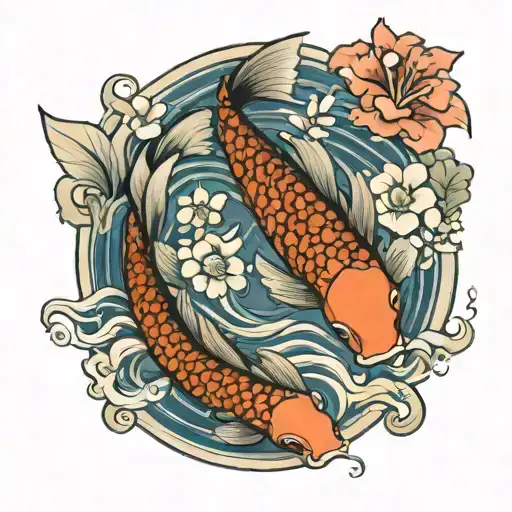 Koi Fish With Flowers