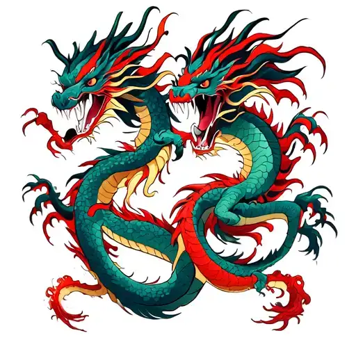 Two Dragons Fighting One Is Red