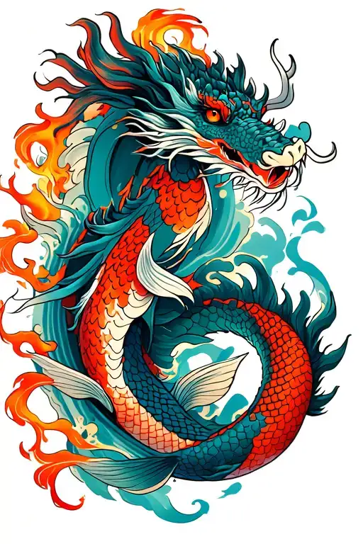 Koi And Dragon Breathing Fire