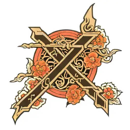 Japanese Letters With Cross Surrounded