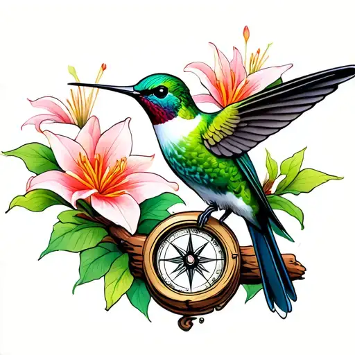 Hummingbird Perched On Dog Wood With Lillys With A Compass