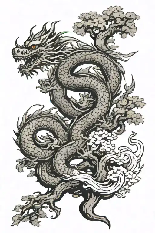 Dragon And Tree In Square