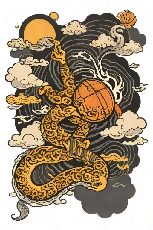 Gods Hand Out Of Cloud Holding Football