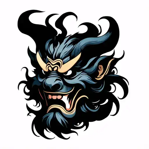Oni Mask With Wind Blowing
