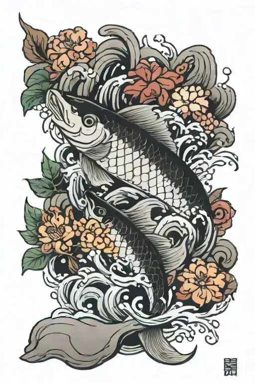 Water And Fish And Flowers