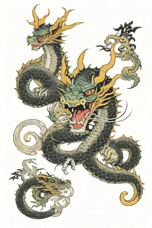 Dragon And Mouse On The Dragon's Head Holding Gourd