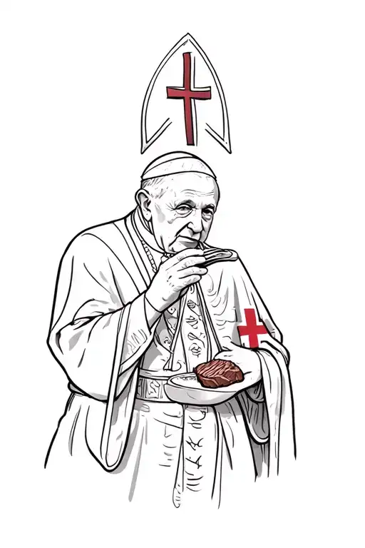 Pope John Paul Ii Eating Steak While Draped In St George Cross Flag English Flag