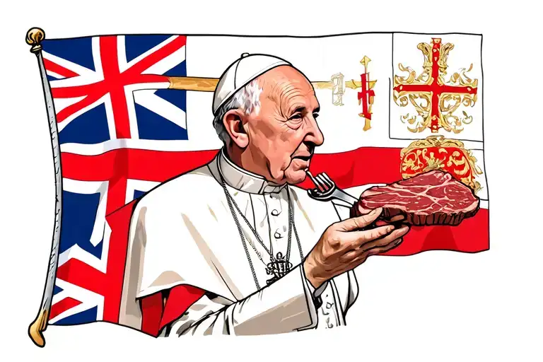 Pope John Paul Ii Eating Steak With The St George Cross Flag English Flag As Background