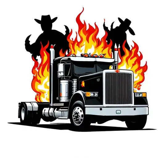 Semi Truck And Cowboys And Fire