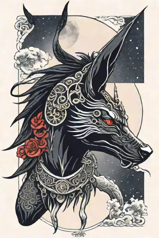 Anubis And Moon With Red Accents God Of Death