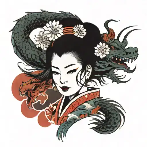 Geisha And Dragon Emerging