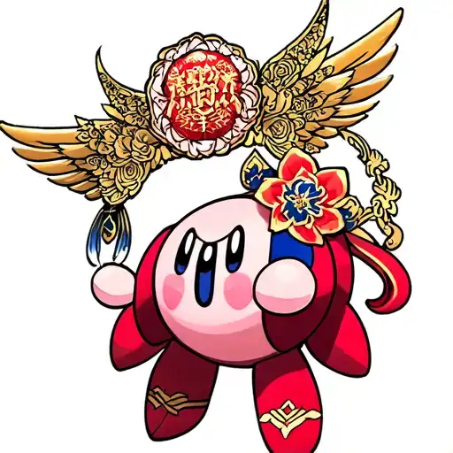 The Game Character Kirby With Decorations From The Greek Goddess Hekate
