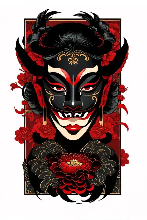 Woman Becoming Hannya Mask Holding