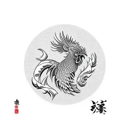 Fire Rooster Wings Extended Large Tail Feathers