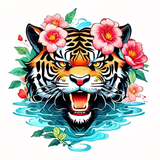 Foo Dog And Tiger Water Bar And Flowers