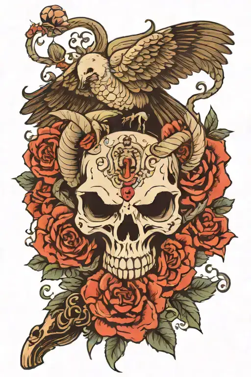 Ram Skull And Dove Perched