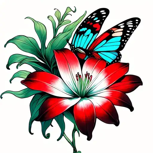 Red Spider Lily With A Butterfly