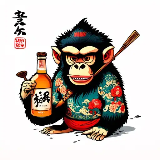 Wild Chango With An Alcohol Bottle