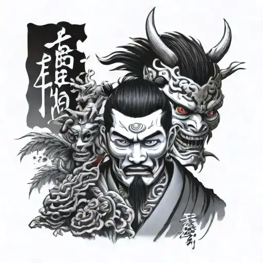 Hanya Mask And Samurai In The Background