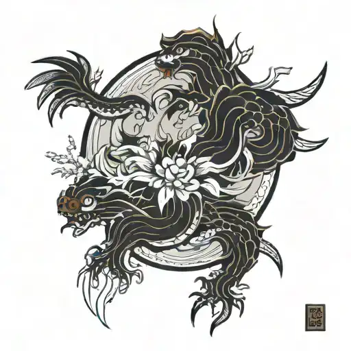 Asian Tatoo Design Minimalist Ilustration Style Ukiyo-e