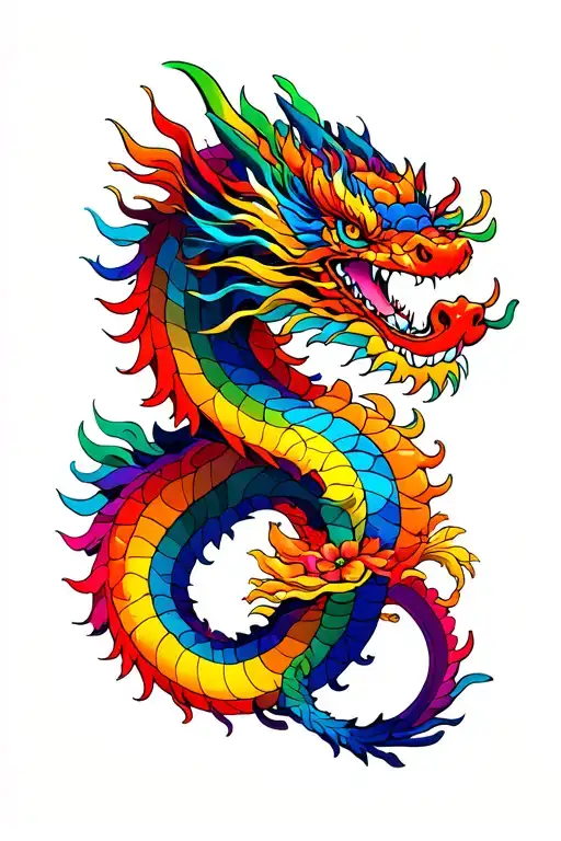 Japanese Style Dragon Infinity Rainbow Colors
