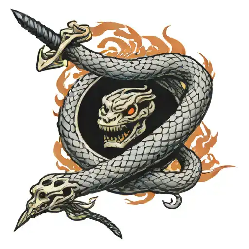 Katana Snake Wrapped On Fire