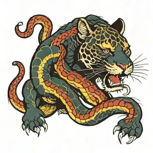 Panther Fighting Snake Slithering