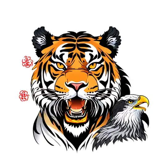 A Tiger And Next To An Eagle And A Lion