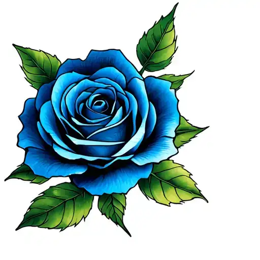 Blue Detailed Rose With Soft Shading And Green Leafs
