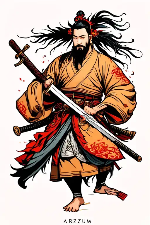 Sumurai Holding A Sword