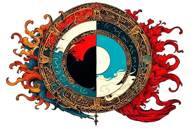 Wheel Of Time Banner With All 7 Ajah Colors And A Ying Yang Symbol