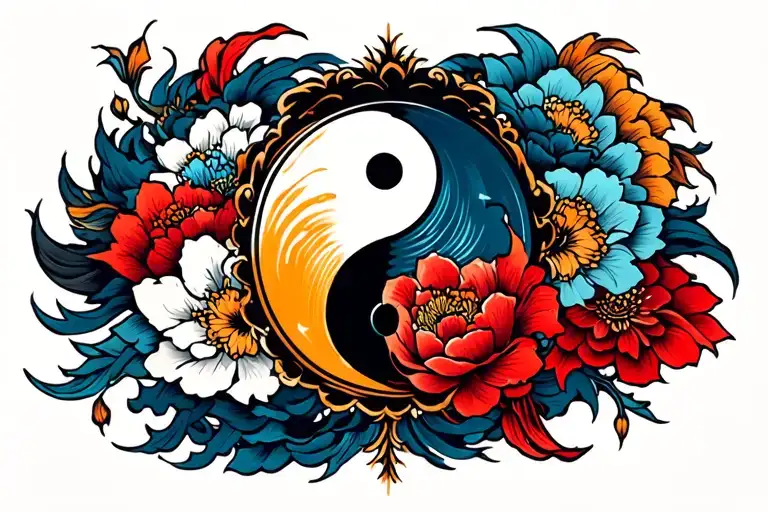 Banner Scroll Across Arm With Ying Yang Symbol And The 7 Ajah Colors