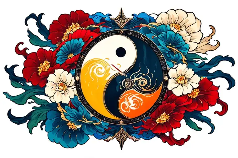 Wheel Of Time Piece Featuring Ying Yang Symbol And 7 Ajah Colors