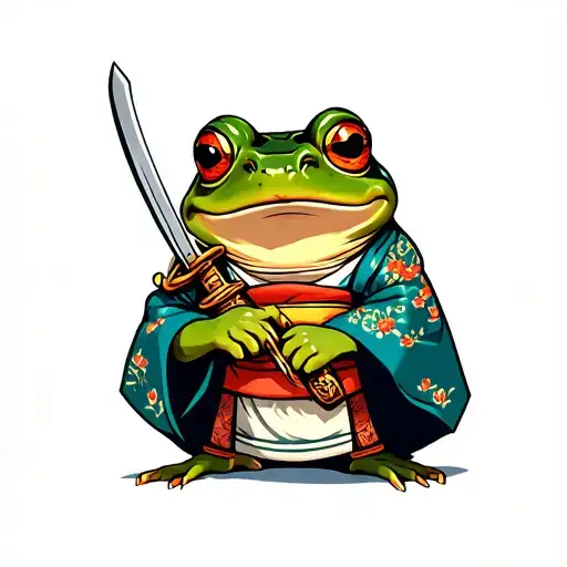 Japanese Frog In Kimono Holding Sword