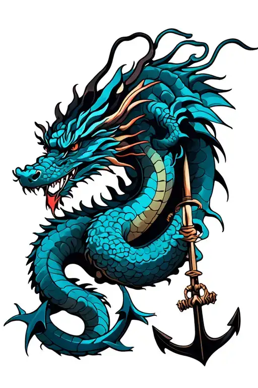 A Dragon Impaled On An Anchor Surrounded