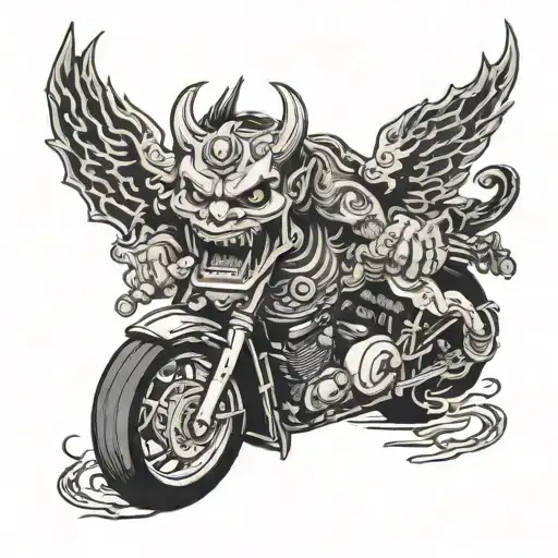 Demon With Harley Davidson Motorcycle Engine