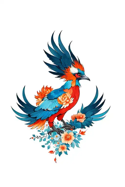 Small Phoenix Floral The Wings Under The Breasts And The Head Between The Chest