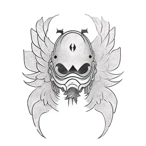 Full Pidgeon With Wings Out Tattoo Of Heart On Wing With Oversized Pidgeon Rubber Mask