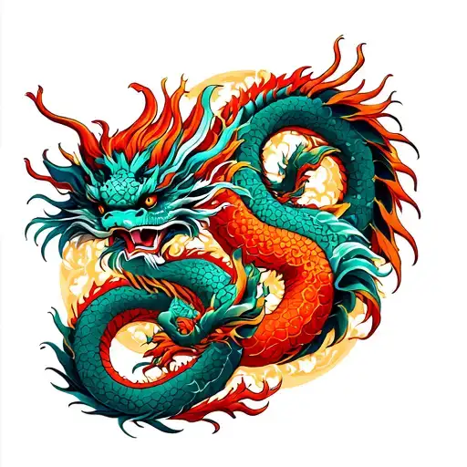 Twin Dragons Intertwined Opposite Colors