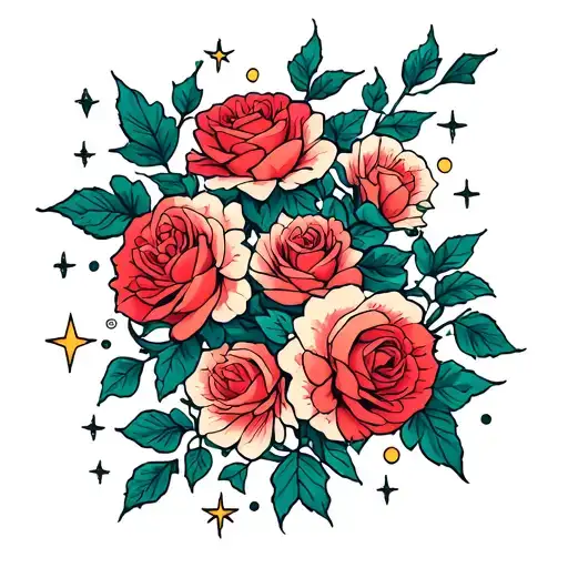 Roses And Stars Connected By Vines Full Arm Sleeve