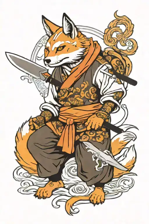 Chef Knife Japan Warrior Kitsune Sitting Together
